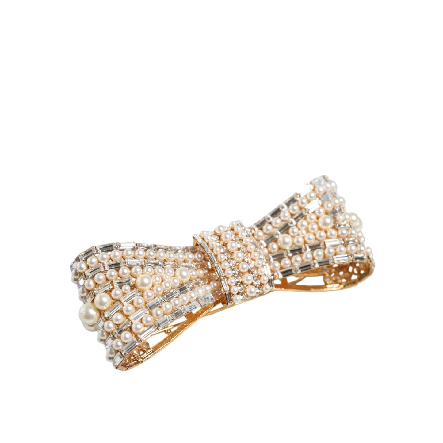 Dolce & Gabbana Gold Tone Brass Bow Crystal FauxPearl Embellished Brooch Brooch