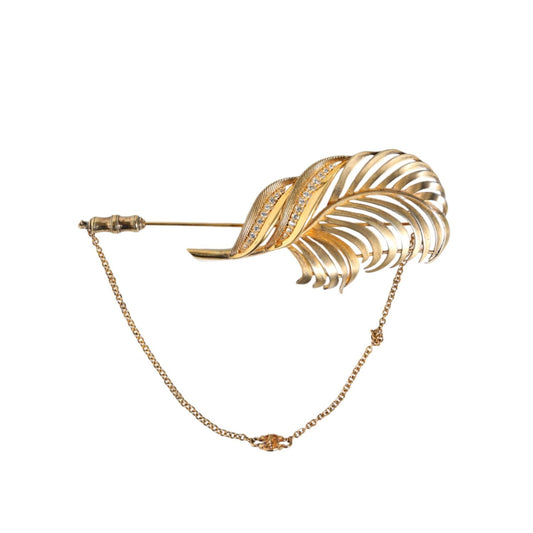 Dolce & Gabbana Gold Tone 925 Sterling Silver Leaf Crystal Chain Brooch