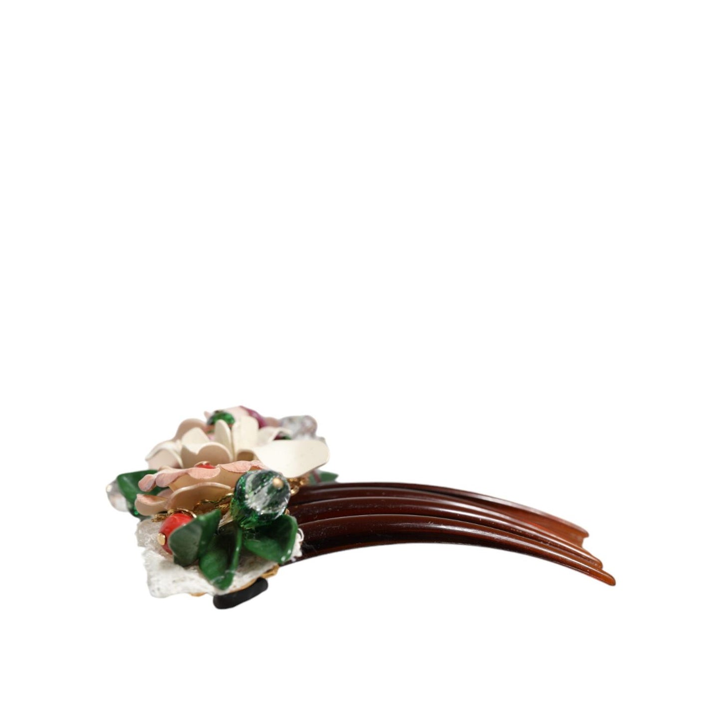 Dolce & Gabbana Brown Plastic Crystal Floral Women Hair Comb
