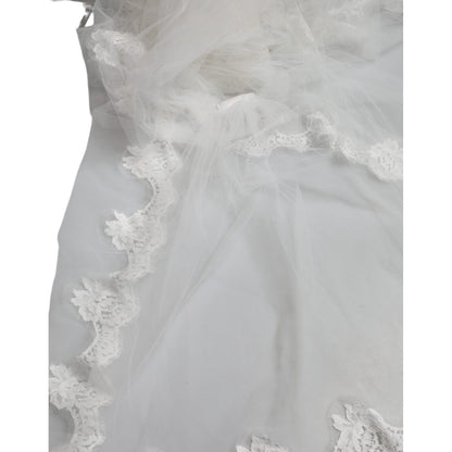 Dolce & Gabbana White Floral Lace Nylon Floor Length Wedding Veil