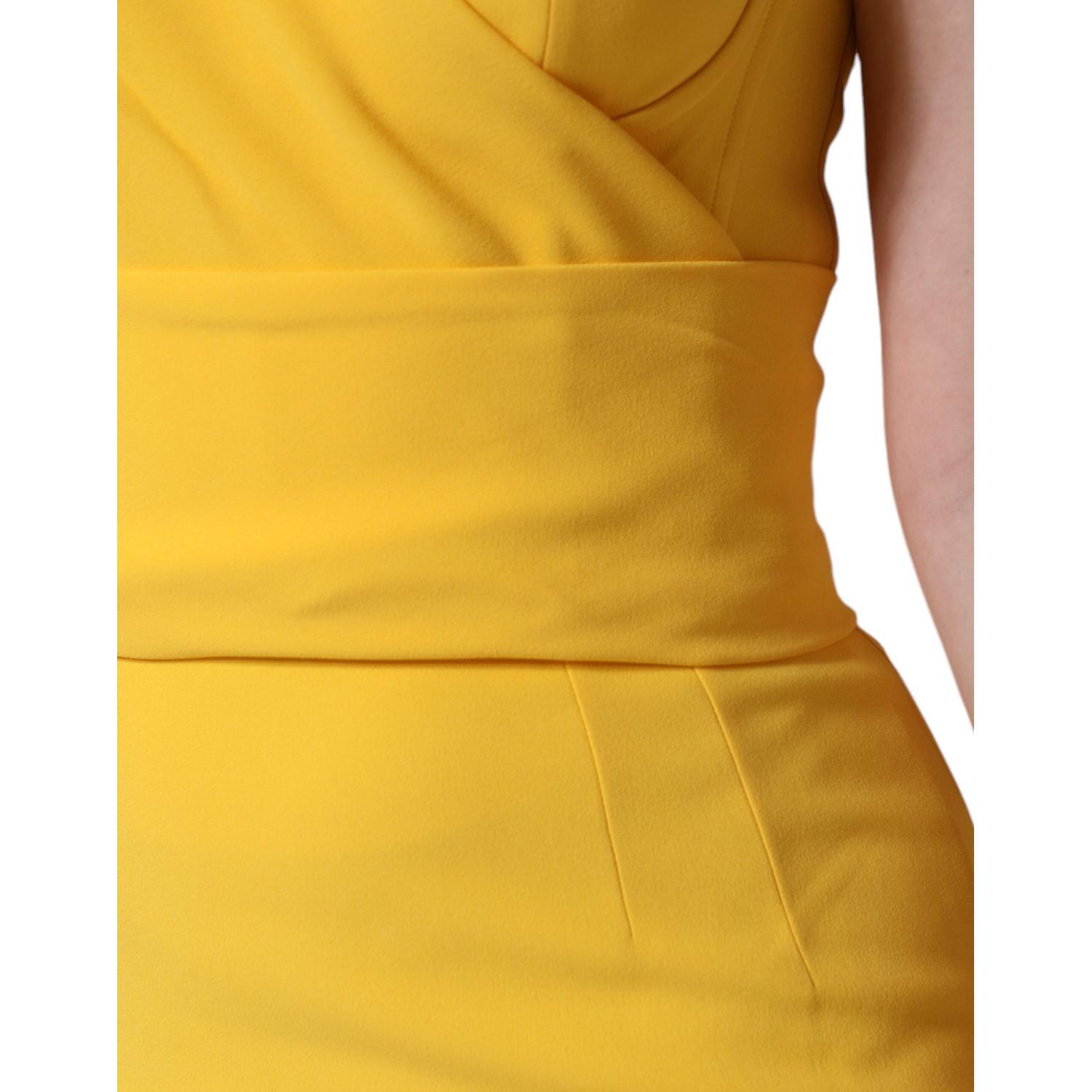 Dolce & Gabbana Yellow One Shoulder Side Slit Midi Dress