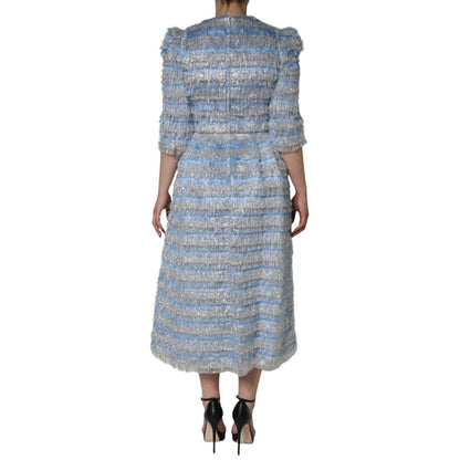 Dolce & Gabbana Light Blue Silver Jacquard A-line Midi Dress