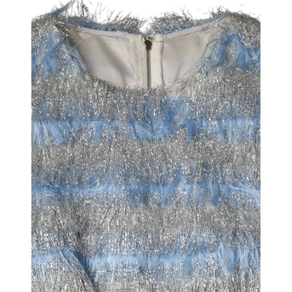 Dolce & Gabbana Light Blue Silver Jacquard A-line Midi Dress
