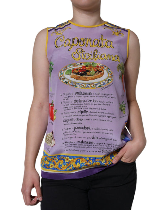 Dolce & Gabbana Purple Silk Caponata Siciliana Print Tank Top Dolce & Gabbana Rosy Brown