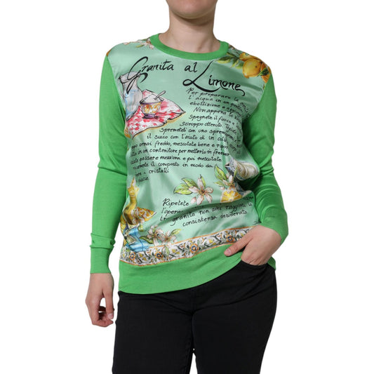 Dolce & Gabbana Green Silk Granita Al Limone Long Sleeves Sweater TSH86569-40