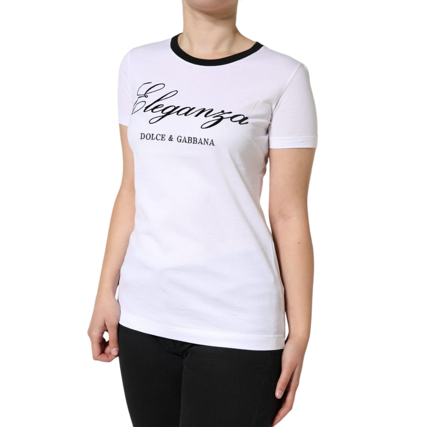 Dolce & Gabbana White Eleganza Print Cotton Short Sleeves T-shirt