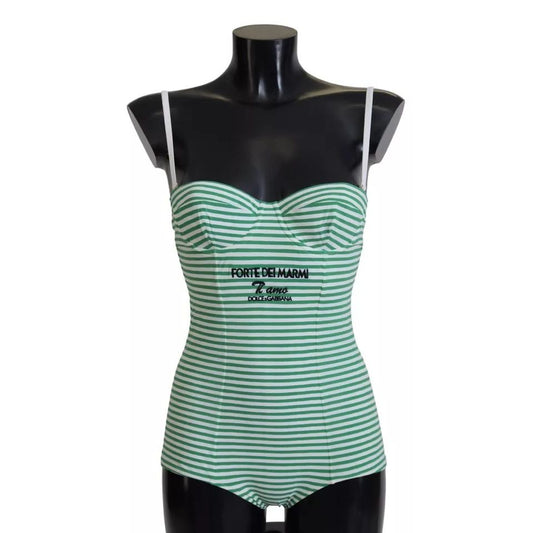 Dolce & Gabbana White Green Stripes One Piece Beachwear Swimwear