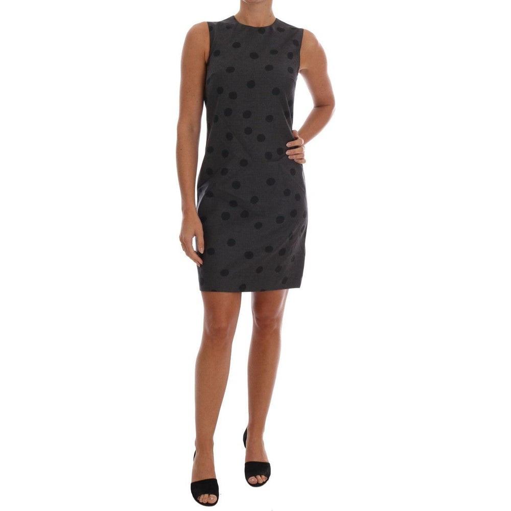 Dolce & Gabbana Gray Polka Dotted Sheath Wool Dress DR1214-1