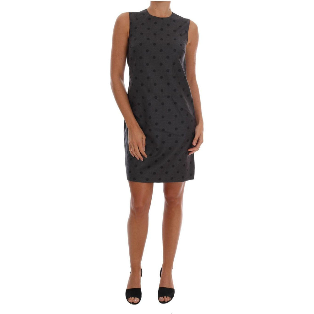 Dolce & Gabbana Gray Polka Dotted Sheath Wool Dress DR1215-1