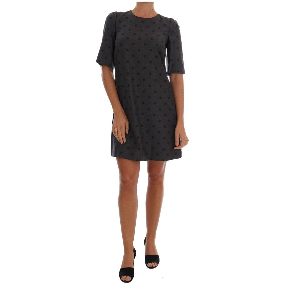 Dolce & Gabbana Gray Polka Dotted Sheath Wool Dress DR1216-1
