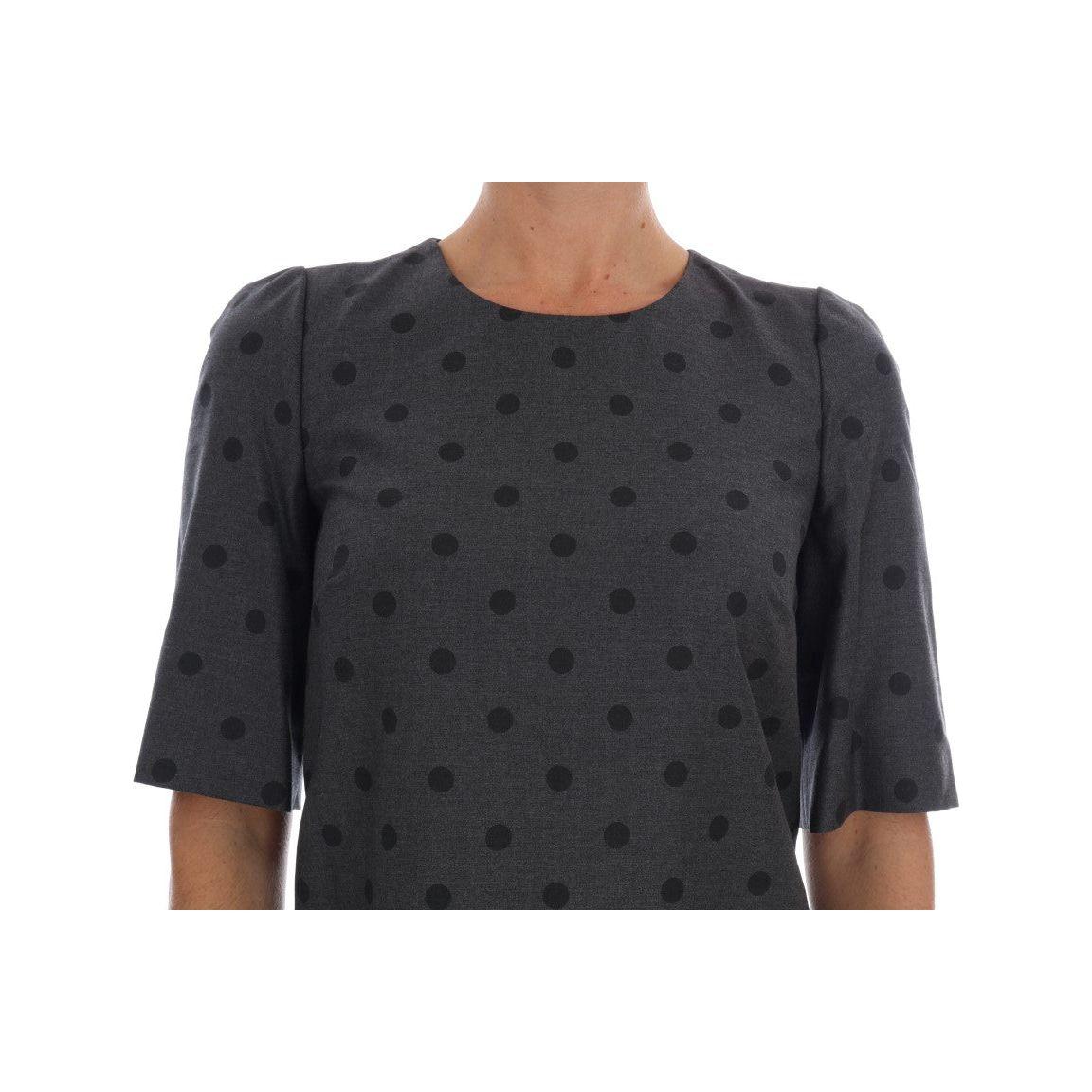 Dolce & Gabbana Gray Polka Dotted Sheath Wool Dress DR1216-1