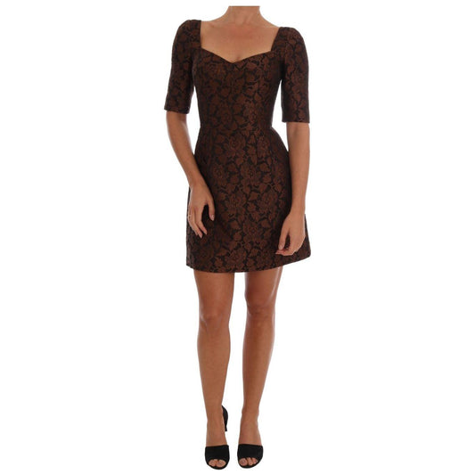 Dolce & Gabbana Chic Brown Mini Wool Blend Dress Dresses Dolce & Gabbana Black