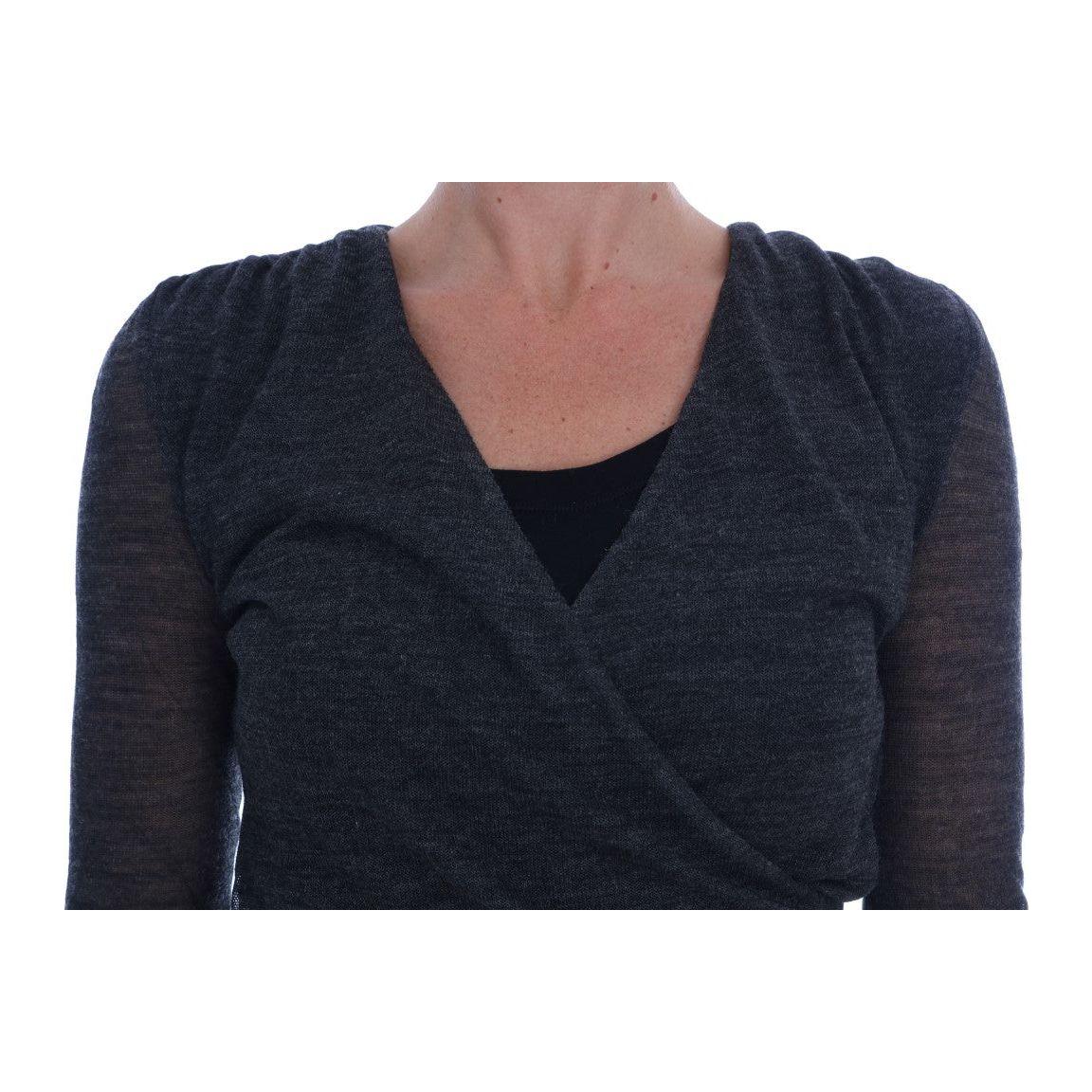 Ermanno Scervino Gray Wool Lace Top Long Sleeved T-shirt TSH1553-1