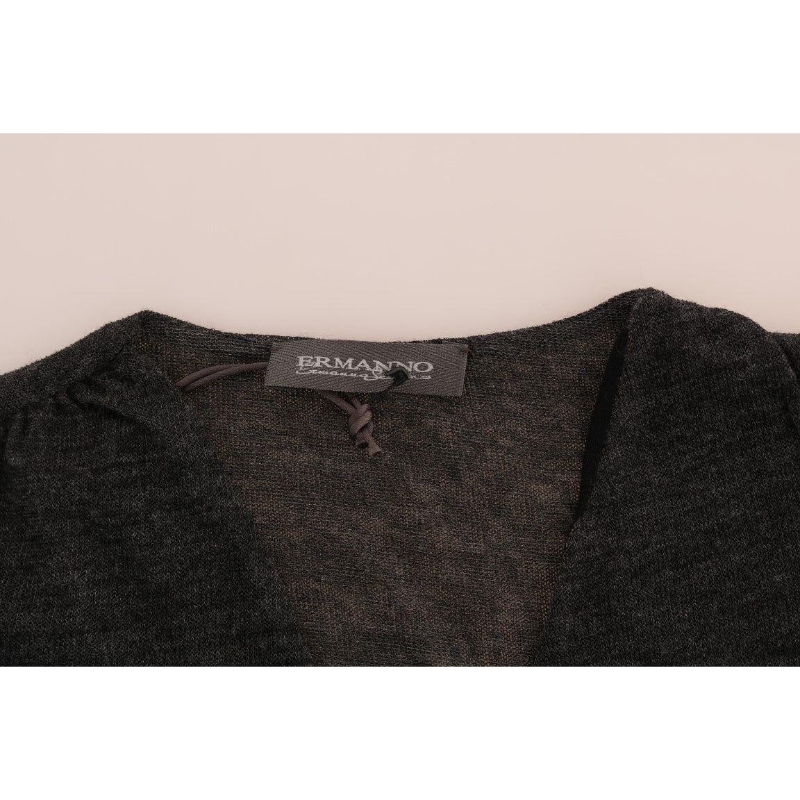 Ermanno Scervino Gray Wool Lace Top Long Sleeved T-shirt TSH1553-1