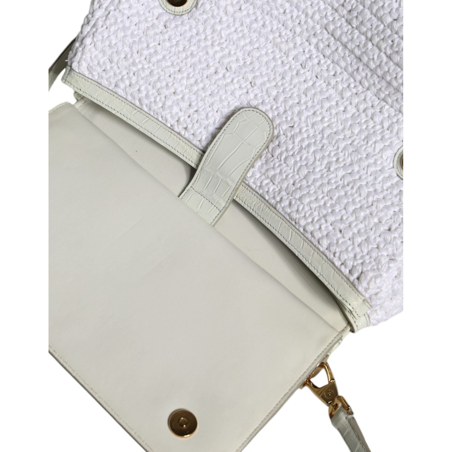 Dolce & Gabbana White Rafia Leather SICILY Crossbody Bag