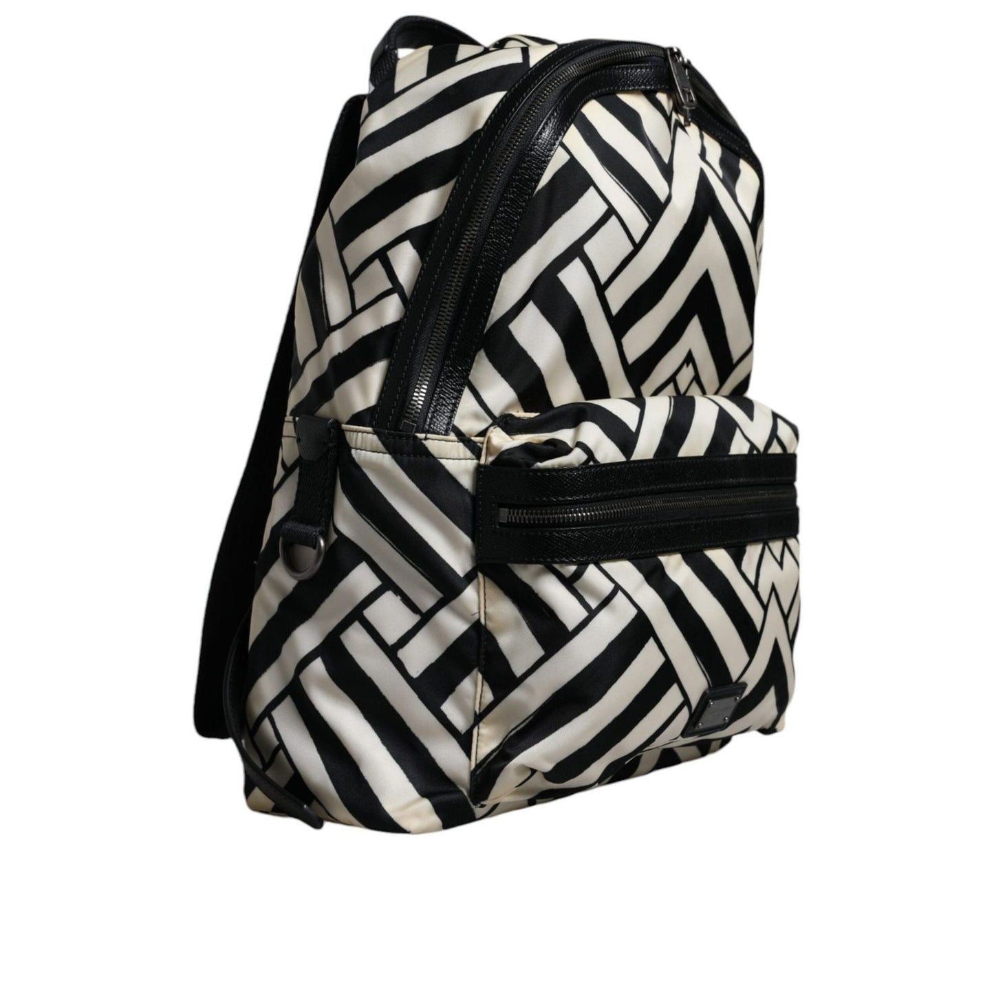 Dolce & Gabbana Black White Nylon Leather Travel Back Pack Bag