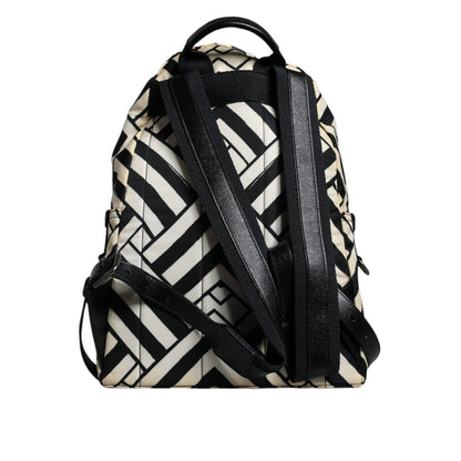 Dolce & Gabbana Black White Nylon Leather Travel Back Pack Bag