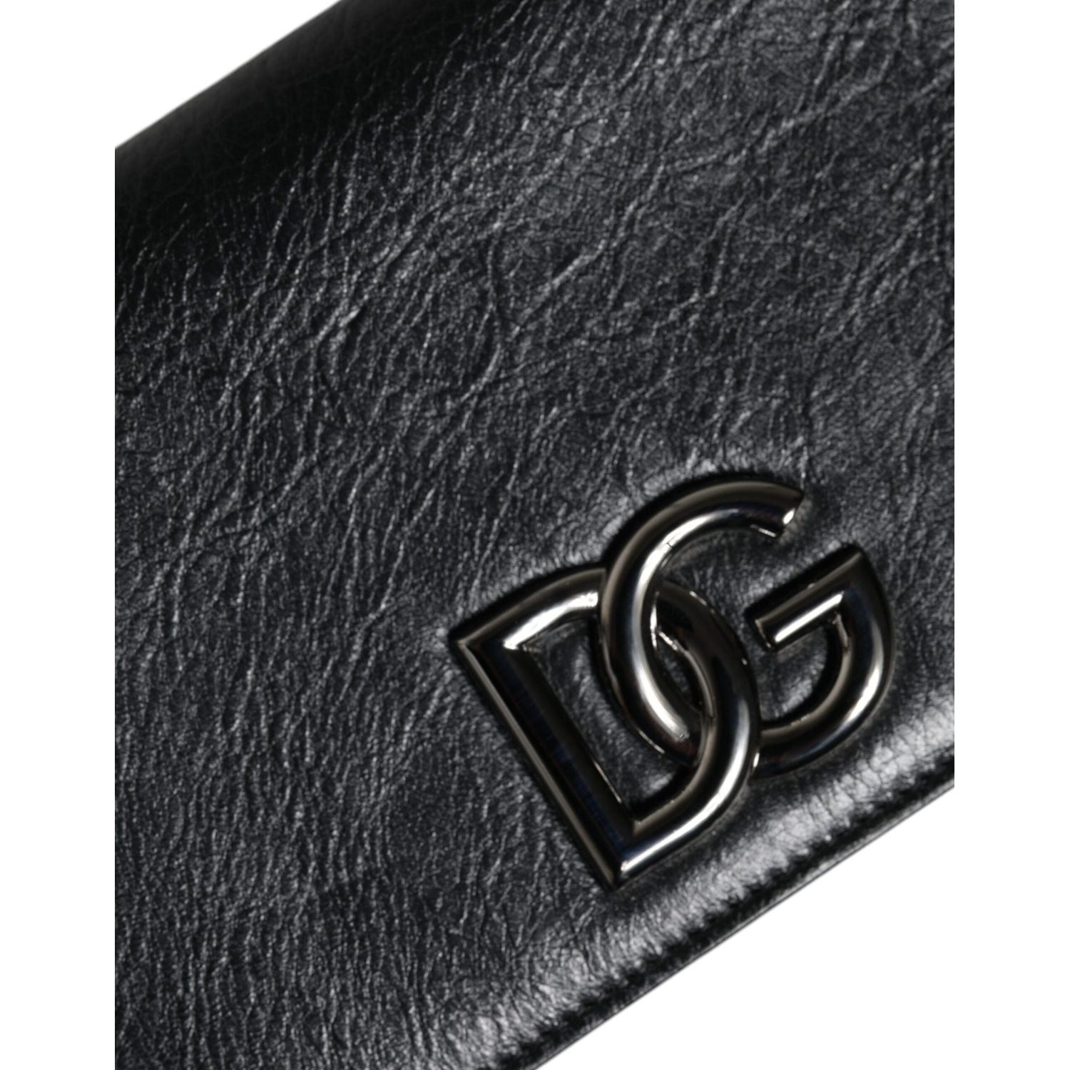 Dolce & Gabbana Black Leather DG Logo Bifold Card Slot Crossbody Bag