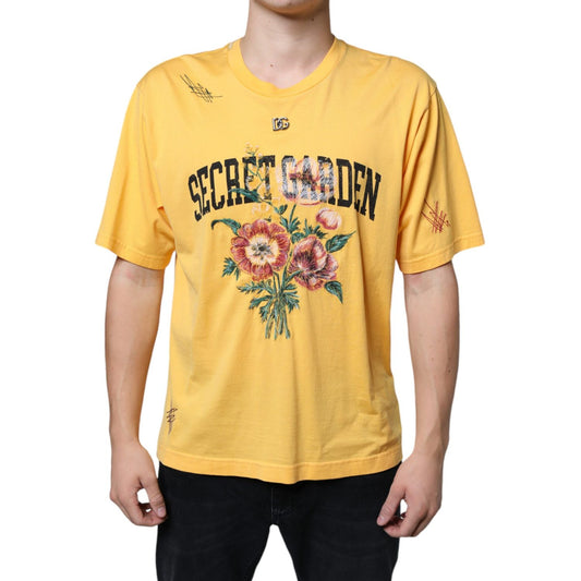 Dolce & Gabbana Yellow Secret Graden Floral Cotton Crew Neck T-shirt