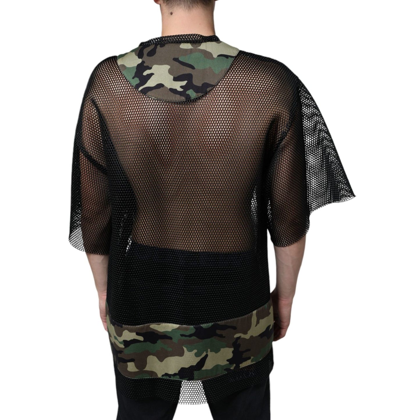Dolce & Gabbana Black Mesh Camouflage Short Sleeves T-shirt