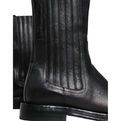 Dolce & Gabbana Black Horse Leather Mid Calf Boots Shoes