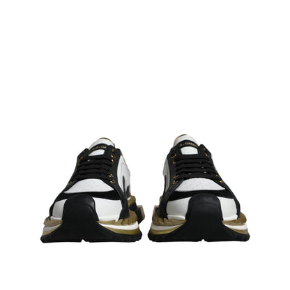 Dolce & Gabbana White Gold Black Leather SUPER KING Sneakers Shoes