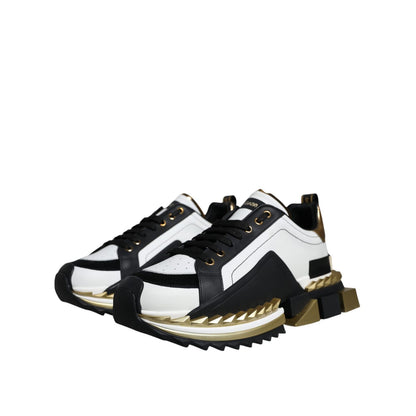 Dolce & Gabbana White Gold Black Leather SUPER KING Sneakers Shoes
