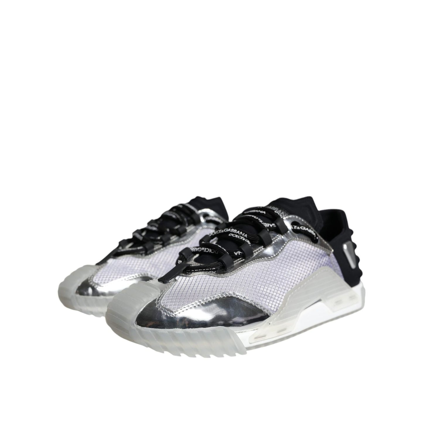 Dolce & Gabbana Silver Black Nylon NS1 Low Top Sneakers Shoes