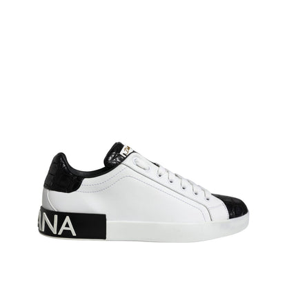 Dolce & Gabbana Black Leather Logo Portofino Sneaker Shoes
