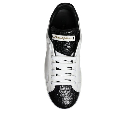 Dolce & Gabbana Black Leather Logo Portofino Sneaker Shoes
