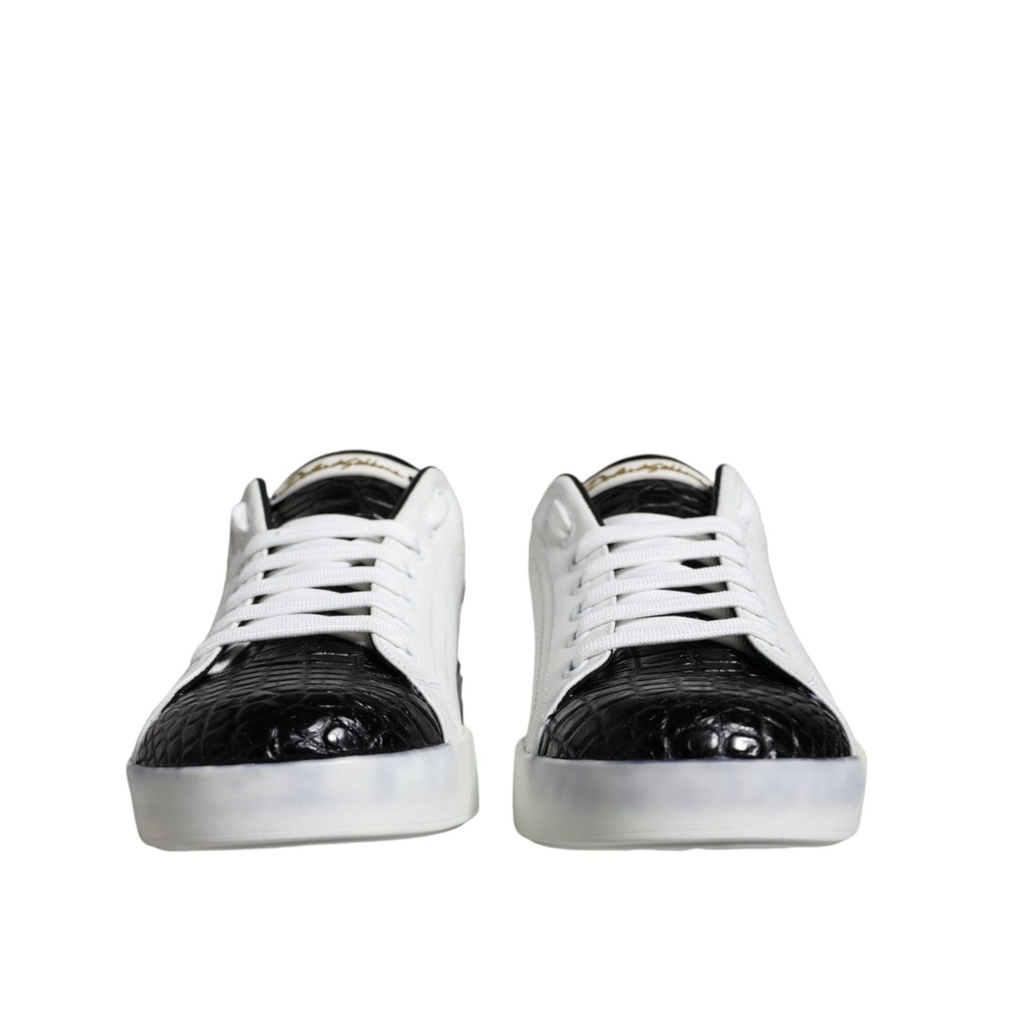 Dolce & Gabbana Black Leather Logo Portofino Sneaker Shoes