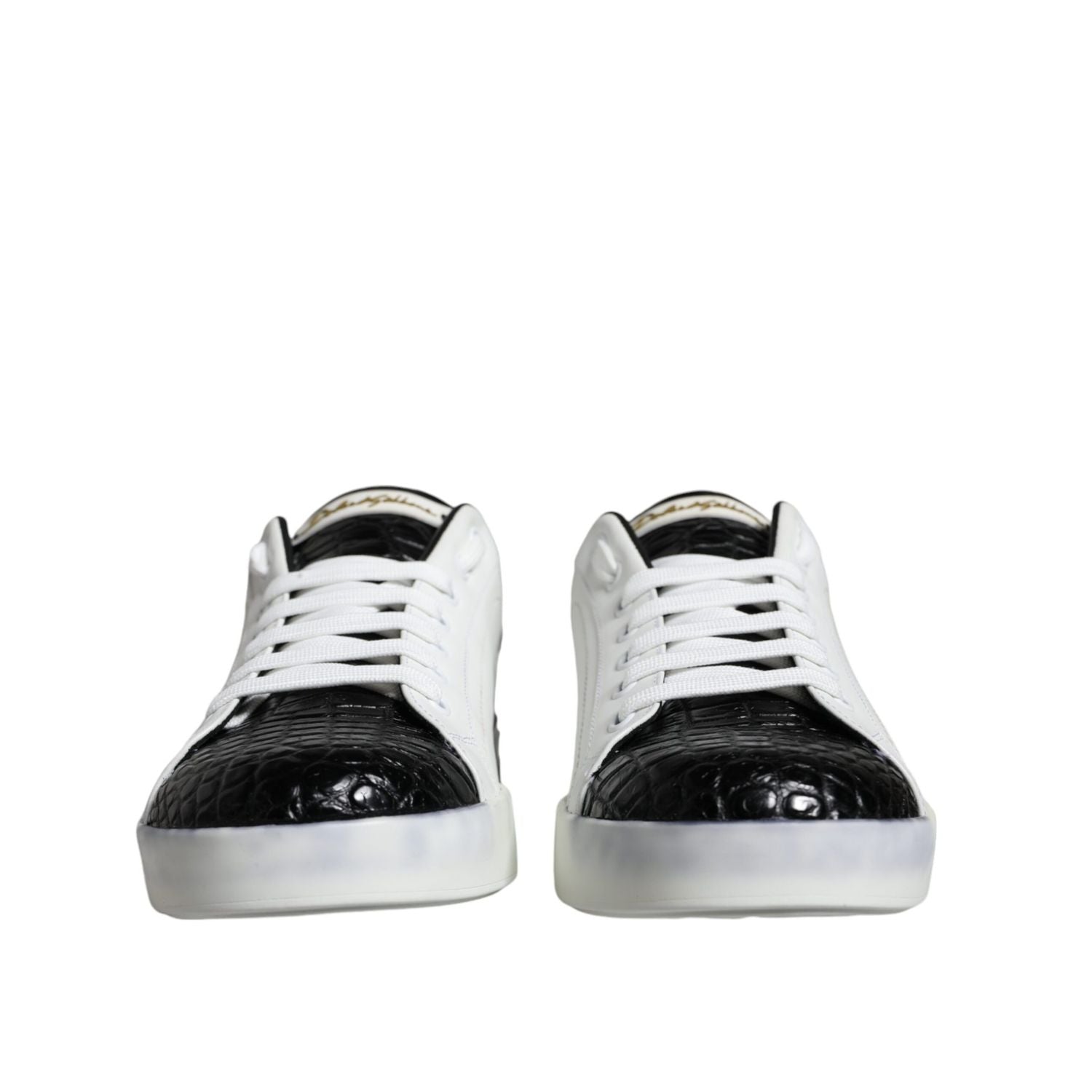 Dolce & Gabbana Black Leather Logo Portofino Sneaker Shoes