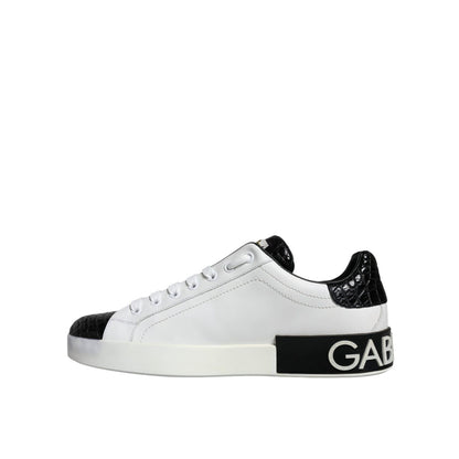 Dolce & Gabbana Black Leather Logo Portofino Sneaker Shoes