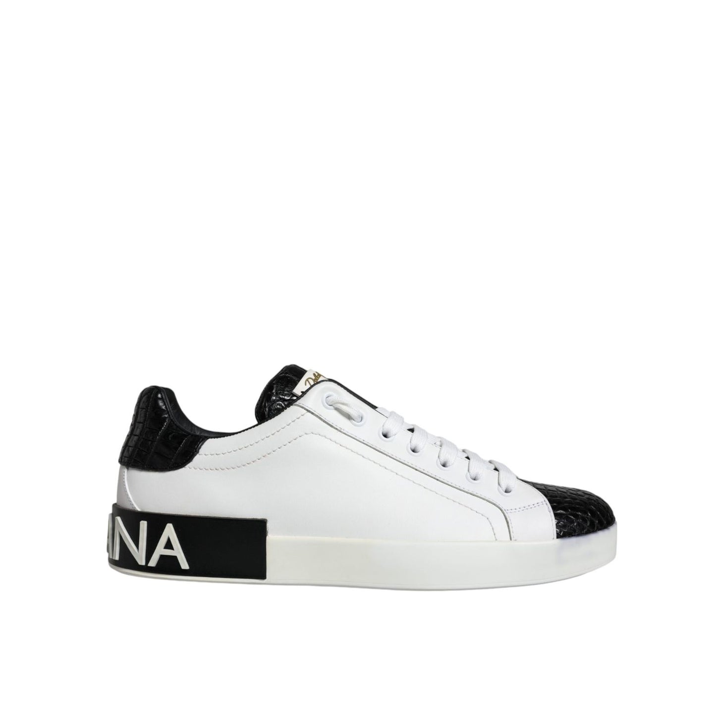 Dolce & Gabbana Black Leather Logo Portofino Sneaker Shoes