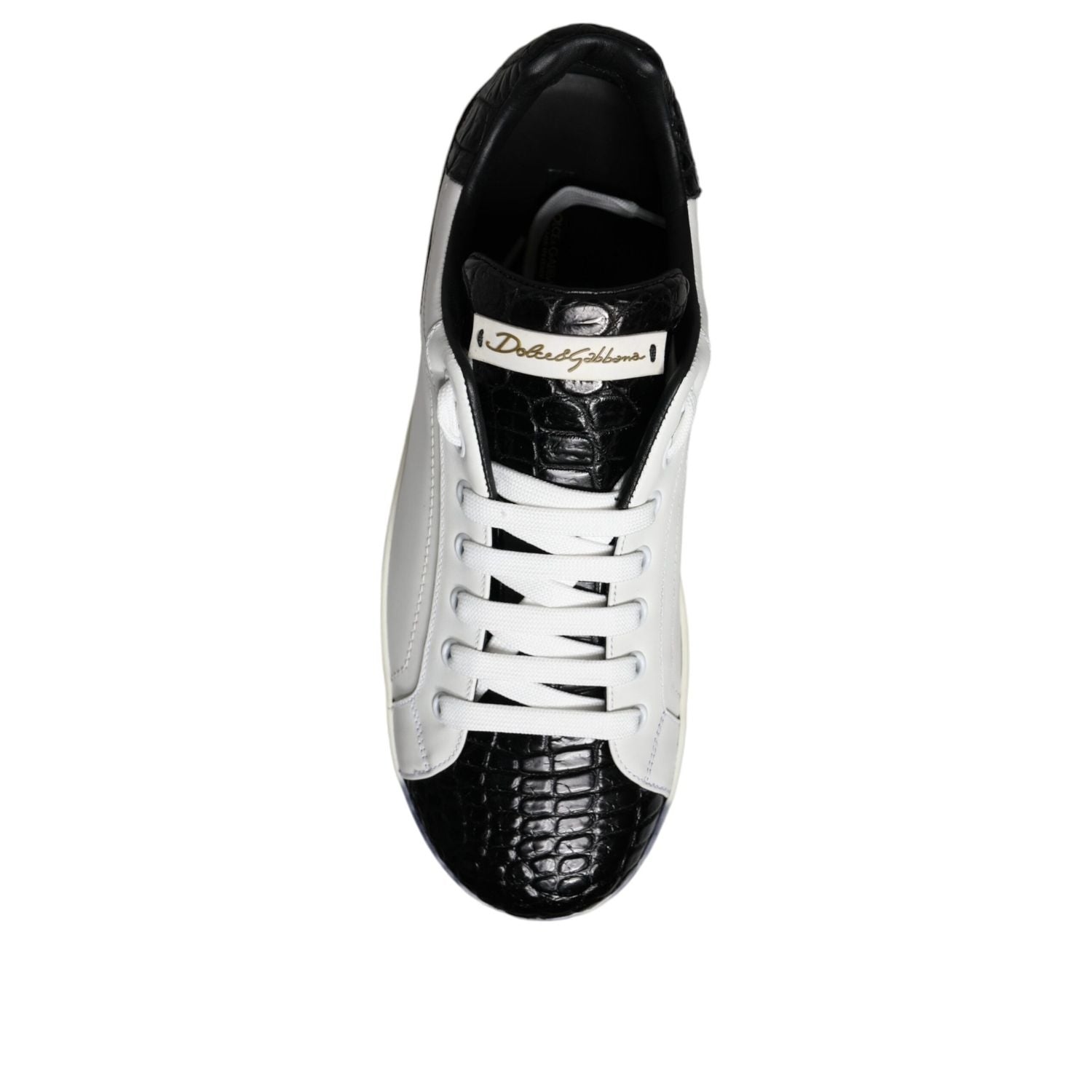 Dolce & Gabbana Black Leather Logo Portofino Sneaker Shoes