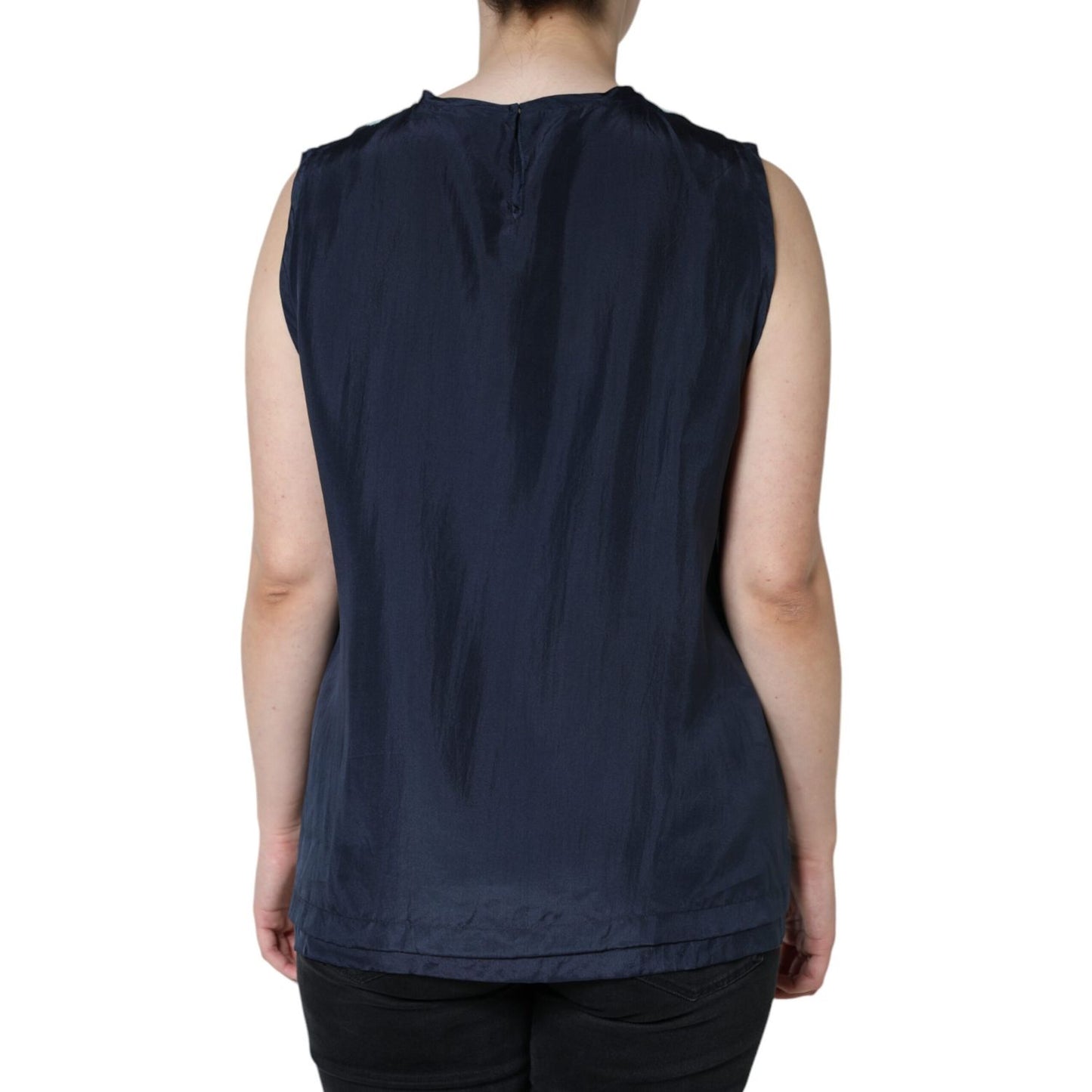 Dolce & Gabbana Blue Floral Lace Silk Sleeveless Tank Top