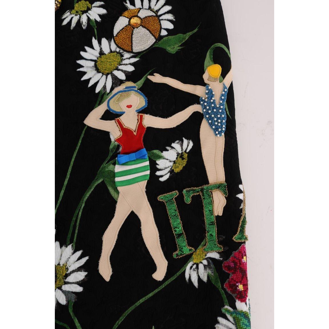 Dolce & Gabbana Black Embellished Daisy Brocade Skirt