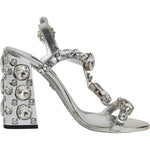 Dolce & Gabbana Silver Leather T-strap Crystal Sandals Shoes