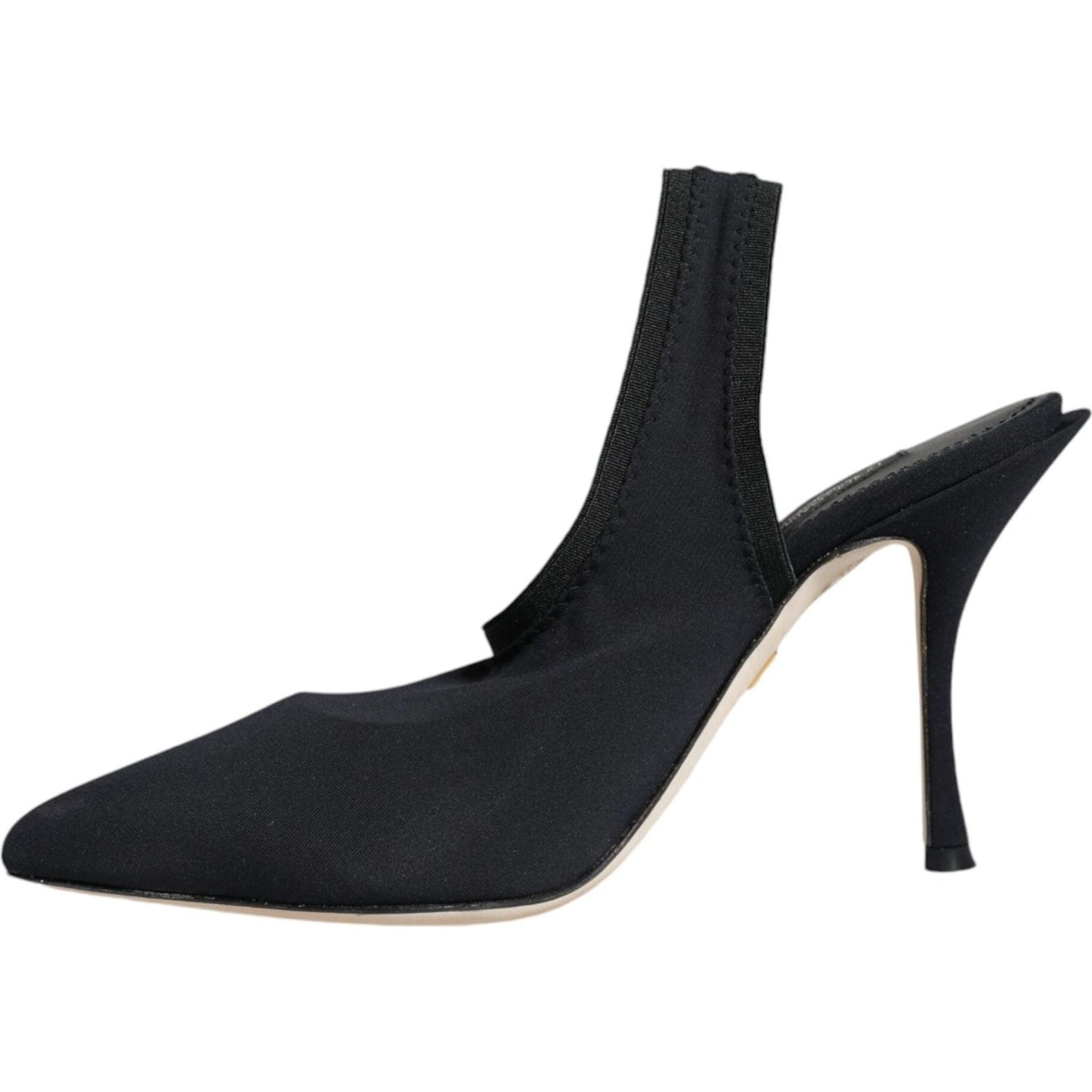 Dolce & Gabbana Black Jersey Stretch Heels Slingback Shoes
