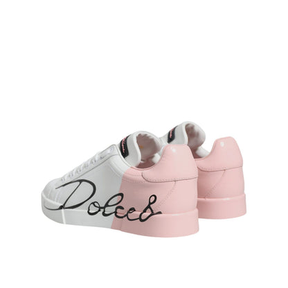 Dolce & Gabbana White Pink Portofino Low Top Sneakers Shoes