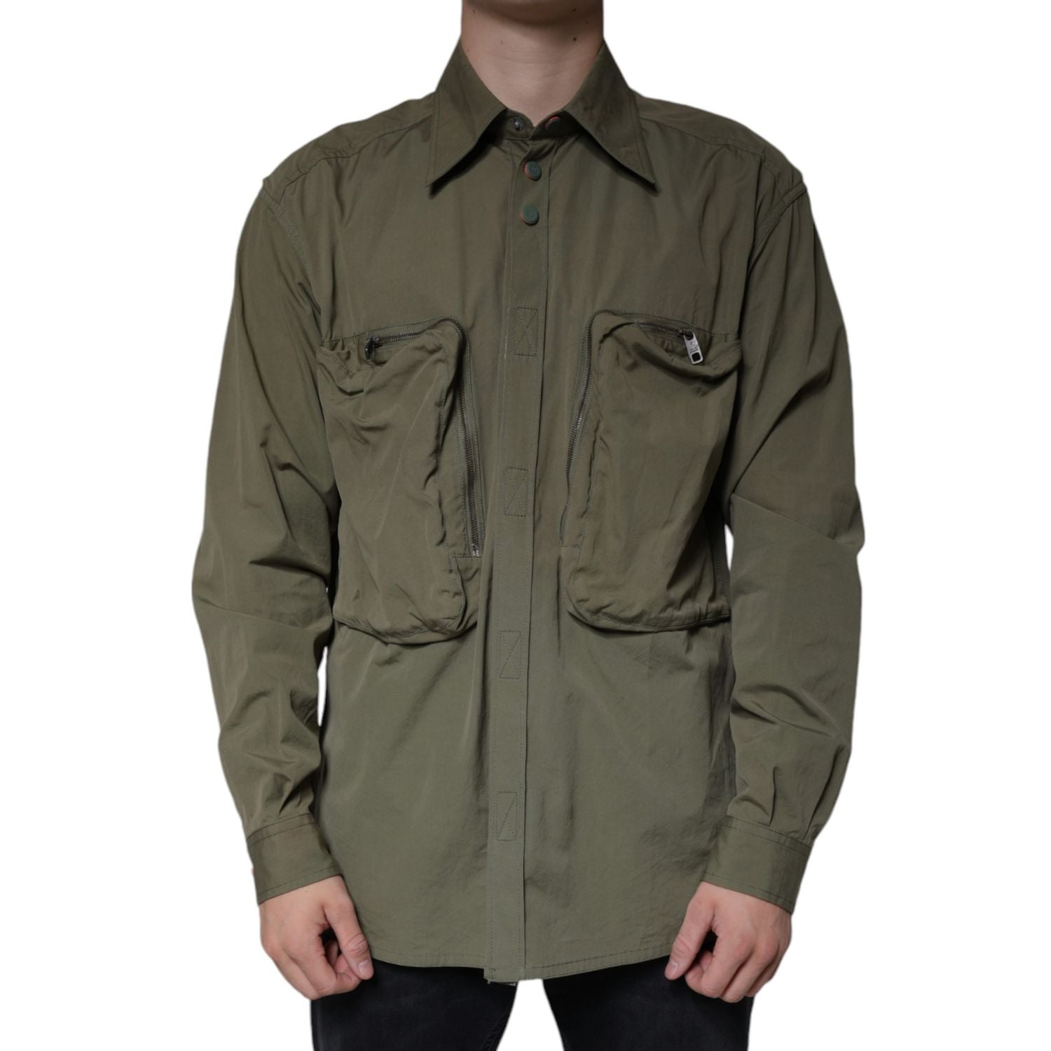 Dolce & Gabbana Military Green Cotton Bend Collared Coat Jacket