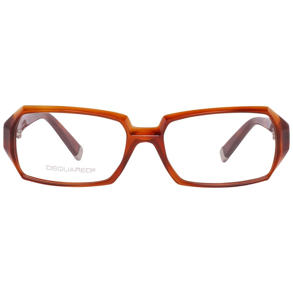 Front view of Dsquared² Brown Plastic Frames, model DQ5019-053-54, showcasing geometric design and clear lenses.
