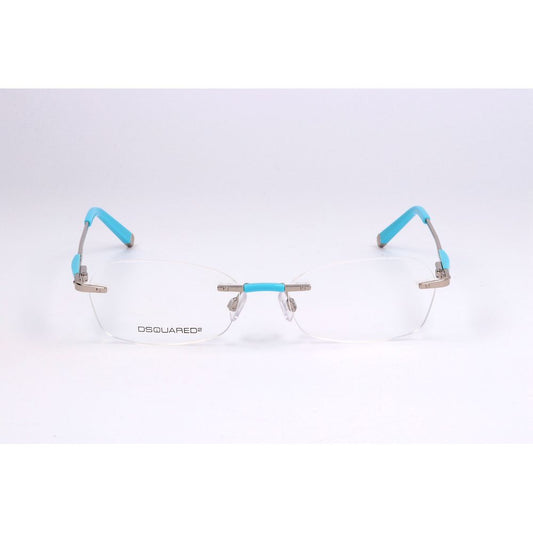 Front view of Dsquared² Silver Metal Frames with blue temple tips, model DQ5044-016-54, measuring 54/17/135 mm.