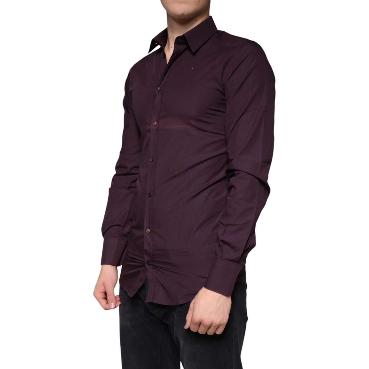 Dolce & Gabbana Dark Violet Cotton Dress GOLD Men Formal Shirt