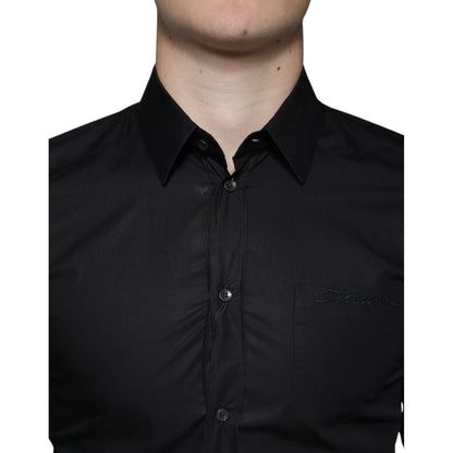 Dolce & Gabbana Black Cotton Stretch Dress GOLD Formal Shirt