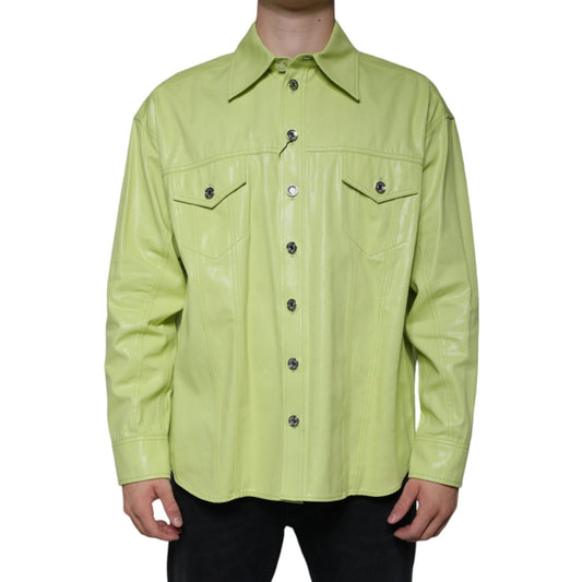 Dolce & Gabbana Green Cotton Collared Men Button Down Shirt