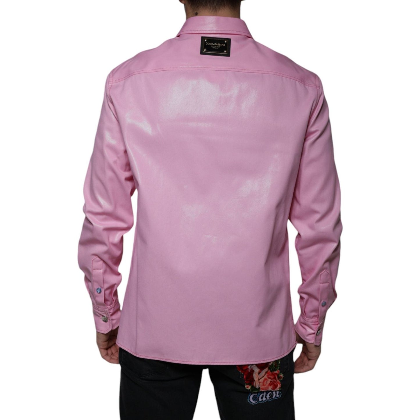Dolce & Gabbana Pink Cotton Collared Button Down Shirt
