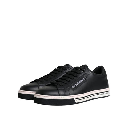 Dolce & Gabbana Black Leather Low Top Men Sneakers Shoes