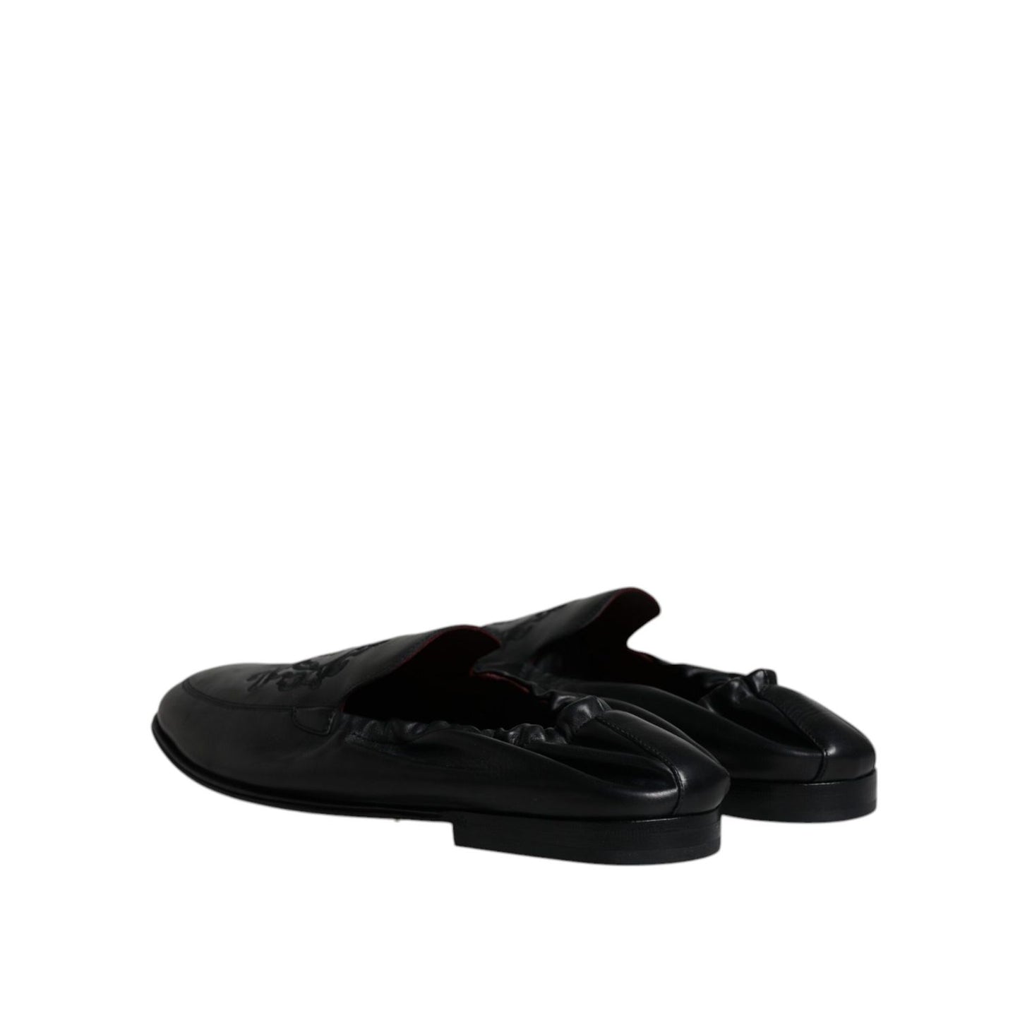 Dolce & Gabbana Black Logo Embroidered Leather Loafer Men Dress Shoes