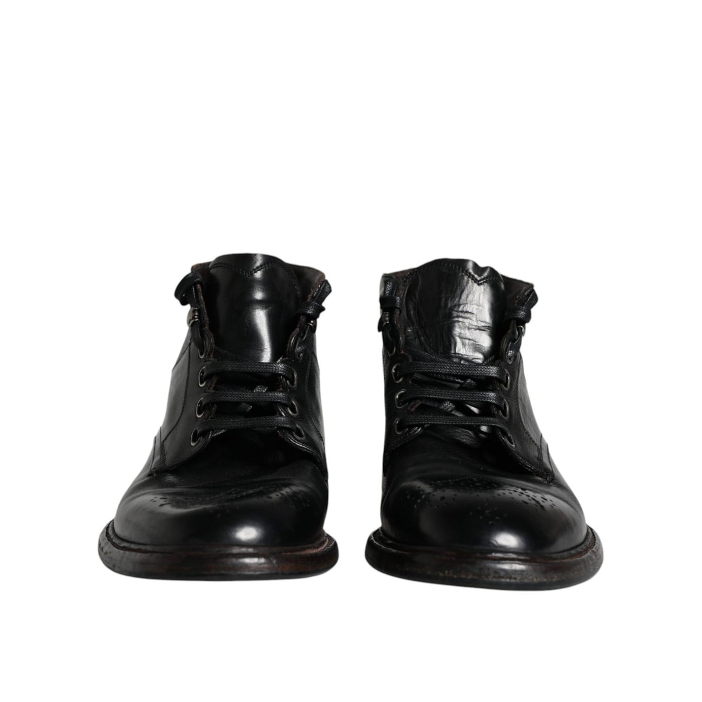 Dolce & Gabbana Black Leather Men Short Boots Lace Up Shoes